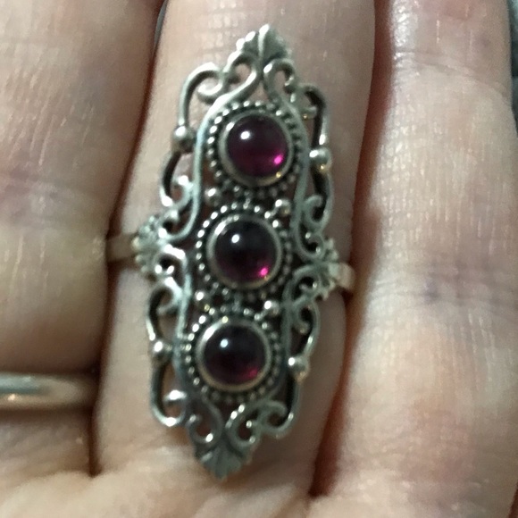 New Sterling Silver Pink Ruby Trio Triple Ring Size 8-8.25 w/Filigree Setting - Picture 2 of 16